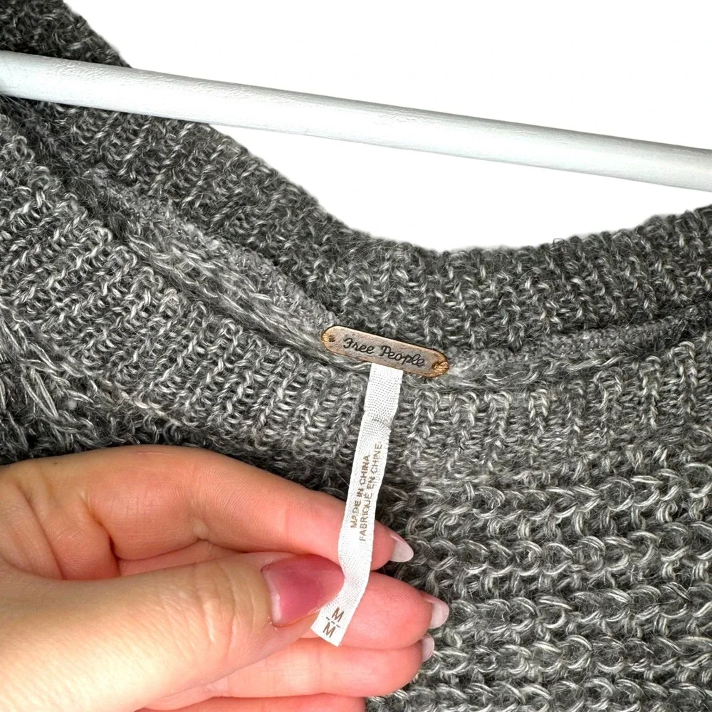 Free People Sweater Vest M Gray Open Knit High Low Boho Gorpcore Chic